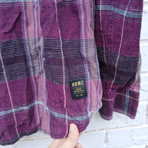 Harley Davidson Plaid Linen Blend Shirt size Large - Picture 3 of 5